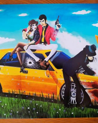 Stampa d'autore dipinto "LUPIN & LANCIA DELTA EVO"