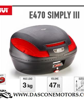 Bauletto nero goffrato con catadiottri rossi 47lt