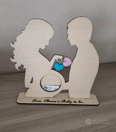 Cornice porta ecografia mamma papà in legno