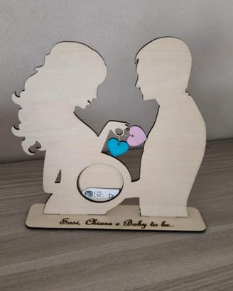 Cornice porta ecografia mamma papà in legno