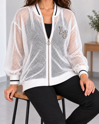 Liu Jo bomber lungo bianco in rete con logo strass