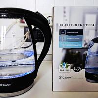 Bollitore elettrico in vetro con luce blu