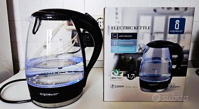 Bollitore elettrico in vetro con luce blu