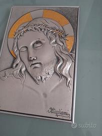QUADRO SACRO CON CORNICE PLACCATA IN ORO E ARGENTO
