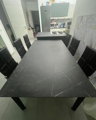 Tavolo moderno effetto marmo + 6 sedie abbinate