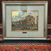 Quadro Vintage Paesaggio Su Foglia D'oro 23 Kt