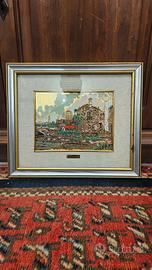 Quadro Vintage Paesaggio Su Foglia D'oro 23 Kt