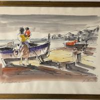 Quadro serigr. acquarellata A. Di Viccaro, marina