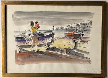 Quadro serigr. acquarellata A. Di Viccaro, marina