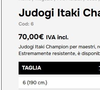 judogi itaki taglia 6 - 190 cm