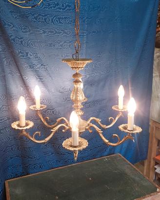 lampadario vintage bronzo anni 50 6 luci restau