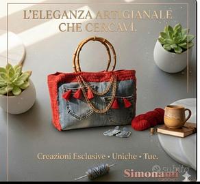 Borsa realizza a  mano all'uncineto e jeans 