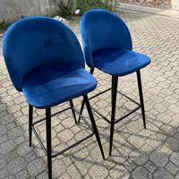Coppia di Sgabelli Alti in Velluto Blu