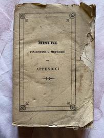 Libro Misure Piacentine e Metriche, anno  1840