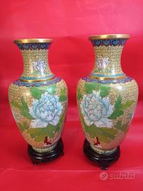 CLOISONNE'  coppia di vasi ALTEZZA 30 CM