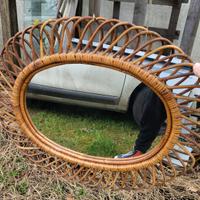 Specchio in vimini rattan  stile bonacina albini 
