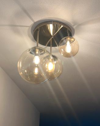 Plafoniera Lindby Teeja 3 luci-vetro ambra Ø47cm
