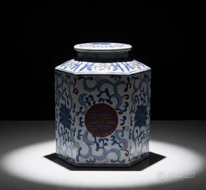 Caddy tè esagonale Porcellana Cinese  Marchiato