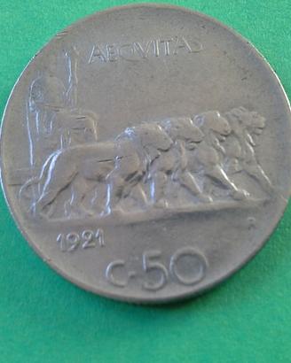 Moneta da 50 centesimi del regno d'Italia del 1921