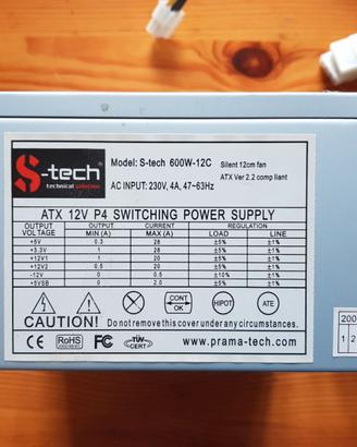 Alimentatore ATX 600 W S-tech x PC fisso