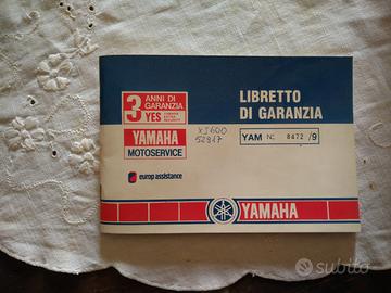 Libretto di garanzia Yamaha anno '87-'88