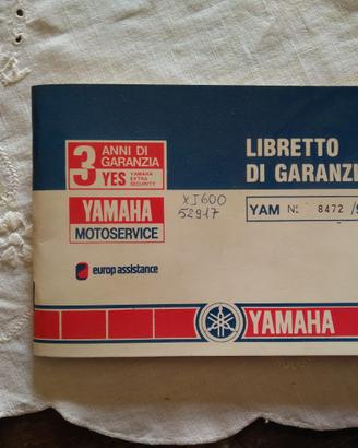 Libretto di garanzia Yamaha anno '87-'88