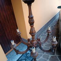 lampadario antico tutto in legno 