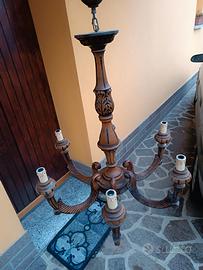 lampadario antico tutto in legno 