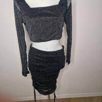completo top+gonna tempestato di brillantini