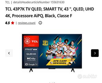tcl 43 pollici 4k qled Google tv