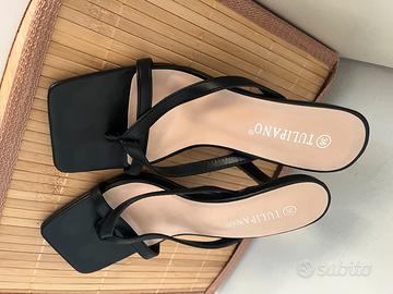 Sandali infradito tulipano neri con tacco nuovi