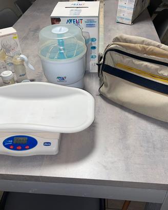 Bilancia, tiralatte,, sterilizzatore e sacca