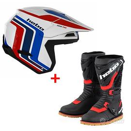 CASCO FIBRA + STIVALI MOTO TRIAL FUORISTRADA HEBO