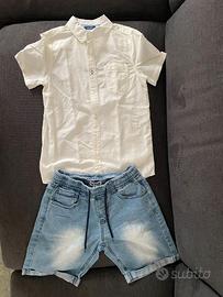 Bambino Okaïdi - Camicia Bianca + jeans bermuda