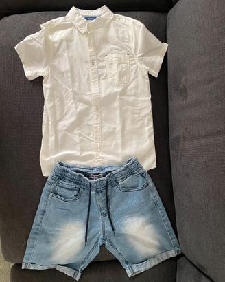 Bambino Okaïdi - Camicia Bianca + jeans bermuda