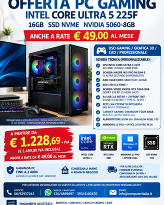 PC GAMING INTEL 225F 16GB RAM SSD NVIDIA 5060 W11P