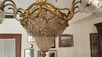 Lampadario classico antico cristallo ottone 1900
