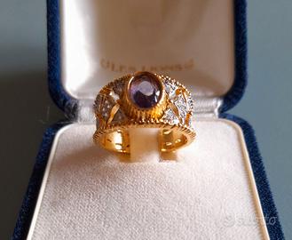 Anello a fascia ametista zirconi elegante