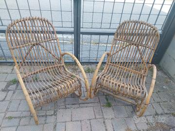 sedie a dondolo bambu' e rattan anni 60