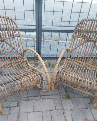 sedie a dondolo bambu' e rattan anni 60