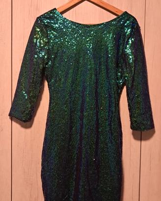 Vestito Corto Elegante Verde con Paillettes