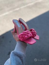 Sandali con tacco Versace 1969 rosa intrecciati 36
