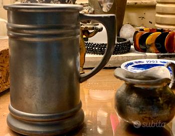 Coppia miniature in peltro - Vaso e Mastella