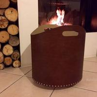 Cesta Portalegna Pellet in pelle e cuoio NUOVO