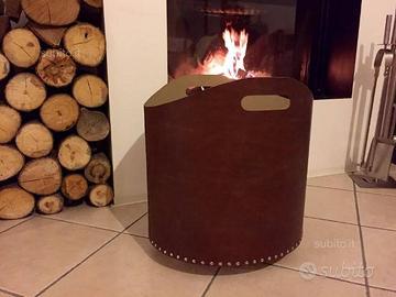 Cesta Portalegna Pellet in pelle e cuoio NUOVO