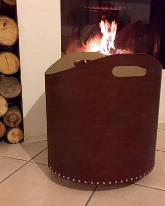 Cesta Portalegna Pellet in pelle e cuoio NUOVO