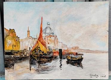 Quadro dipinto a mano, Le Barche, fatto a olio.