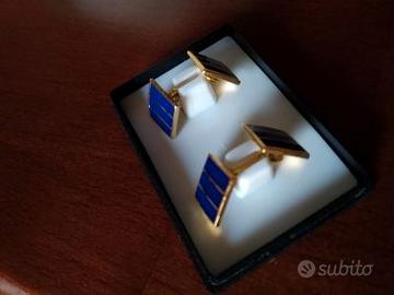 Gemelli smalto blu righe oro