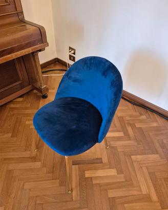 Set 4 sedie di design in velluto blu