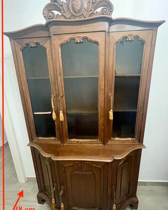 Vetrina Credenza Antica in Legno con Ante in Vetro